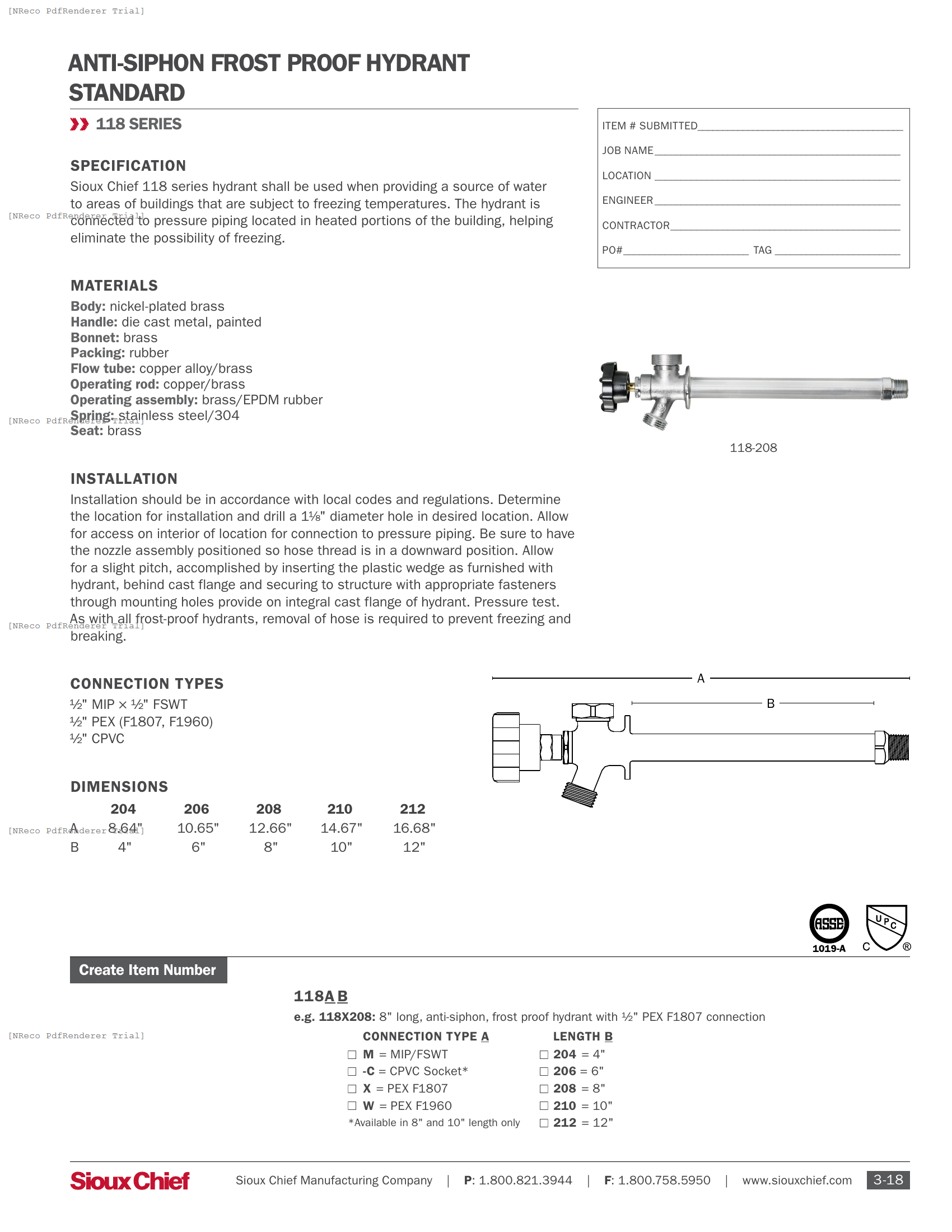 118 SERIES - FROST-PROOF ANTI-SIPHON SILLCOCK - SPEC SHEET.PDF Specification Document